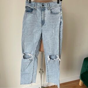 LE JEAN Mia Relaxed Straight Leg Distressed Blow Out Knee High Rise Jeans EUC 26